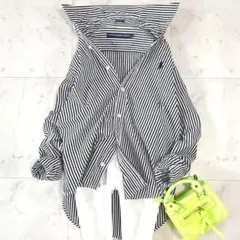 美品 ラルフローレンスポーツ ホースロゴ刺繍 スリムフィット ストライプシャツ