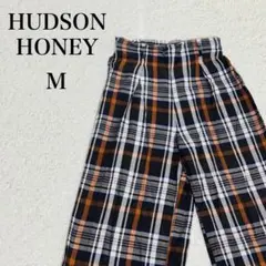 ハドソンハニー チェック ワイドパンツ Mサイズ ウエストゴム 秋冬