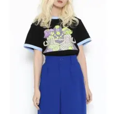 PUNYUS★ピチリンガーTシャツ★ブラック×ライトブルー　サイズ3のサムネイル