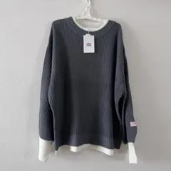 JaVa ブルーグレー・ホワイト 長袖ニット