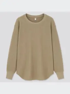 ワッフルクルーネックT（長袖）　オリーブ　L