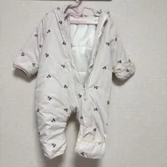 女の子　さくらんぼ柄　くま耳付き　ジャンプスーツ　70〜80