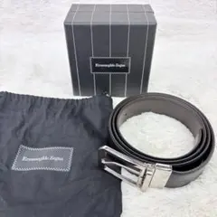 【美品】Ermenegildo Zegna 黒レザーベルト 袋箱付き イタリア製