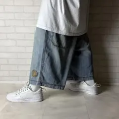 カールカナイ 極太 デニムショーツ バギーパンツ ゴールドパッチ
