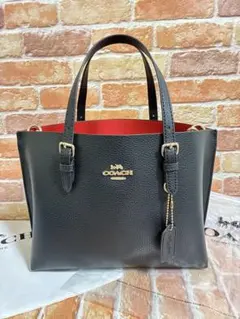 【新品】COACH モリー トート本革 ブラック×レッド保存袋付き