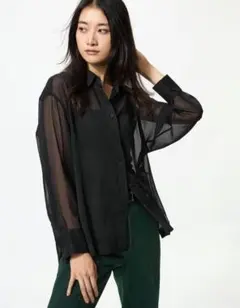 【新品未使用】ユニクロ シアー シャツ ブラウス ブラック Mサイズ レディース