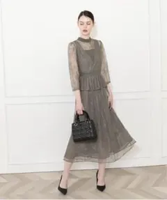 Leja レジャ ビスチェ風レース花柄透けフレア美脚効果ロングワンピースドレス