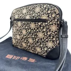 ✨美品✨印傳屋 印伝 ショルダーバッグ 花唐草 黒 ベージュ 鹿革 漆 袋付きのサムネイル