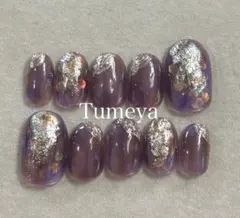 ネイルチップ　大人　紫　パープル　アメジスト　オパール　ニュアンス　ゴールド