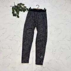 7697✾アディダス✾レギンス【L】スパッツ/総柄/ロゴプリント/ブラックグレー