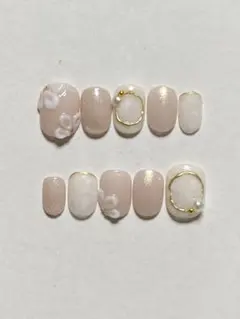 春ネイル　ピンクマグ×ホワイト×フラワーネイルチップ　ベリーショート　03247