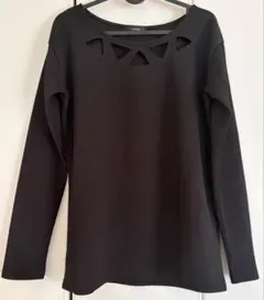 rienda ブラック 長袖カットソー デコルテカットアウト