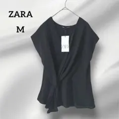ZARA　半袖ブラウス　フレンチスリーブ　ラップスタイル　ブラック　M