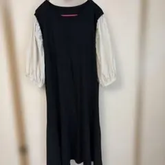 黒のバルーンスリーブひざ丈ワンピース 4L
