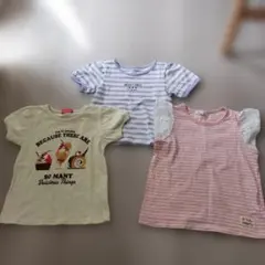 ​【110cm】 半袖Tシャツ 3枚セット スイーツプリント・ボーダー・レース袖