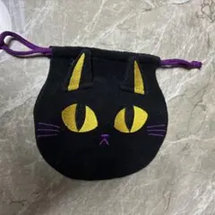 猫顔デザイン ポーチ　黒猫　ネコ　cat 巾着