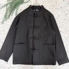【美品✨】無印良品 ストレッチ起毛 チャイナ カンフーシャツ 黒 XXS-XS