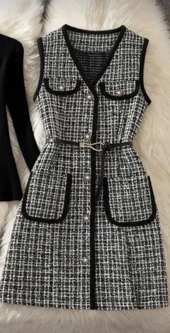 ツイード ワンピース ブラック エレガント