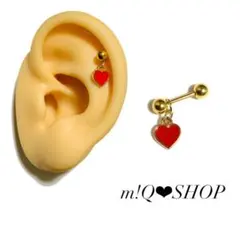 軟骨ピアス ミニ赤ハート ゴールド