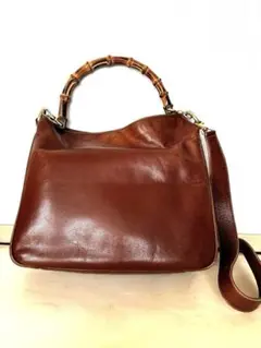 GUCCI ブラウンレザーバンブーショルダーバッグ 2WAY