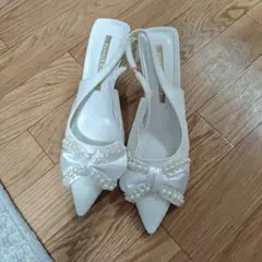 ホワイト リボン パール装飾 ハイヒール