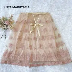 ケイタマルヤマ 花柄レース チュールスカート ピンク M相当 ひざ丈のサムネイル