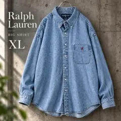 ラルフローレン 90s ビッグシャツ デニムシャツ XL 赤ポニー 刺繍