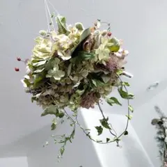 ドライフラワー　秋色紫陽花とスモークツリー、クリスマスローズのフライングリース
