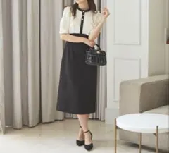 バイカラーラッフルタイトワンピース　プロポーションボディドレッシング