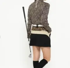 新品パーリーゲイツ ゴルフスカート 黒 ベージュ ヒョウ柄