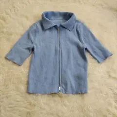 GRL　グレイル　半袖ダブルジップリブニットトップス　ブルー　Sサイズ