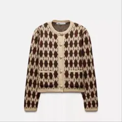 ZARA アーガイル柄 ニットカーディガン ベージュ Mサイズ　秋冬