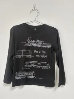 電車柄 長袖Tシャツ ロンT ブラック 120cm