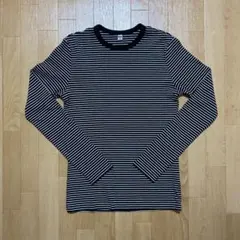 UNIQLO ボーダー 長袖 ソフトリブクルーネックTシャツ Mサイズ ブラック