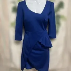 GLAMOROUS by Andy ネイビー フリル付きラップ背中開きドレス