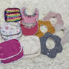 ベビー用品まとめ売り10点360度スタイ抱っこ紐よだれカバー女の子ピンク