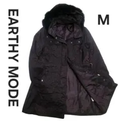 EARTHY MODE Aラインコート M フォックスファー付 ダークパープル