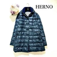 HERNOS レイヤードデザイン　ダウンジャケット　ネイビーグリーン系　42