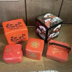 重箱 3段重 2段重 漆器 お正月 おせち 弁当箱 まとめ売り　５点セットのサムネイル