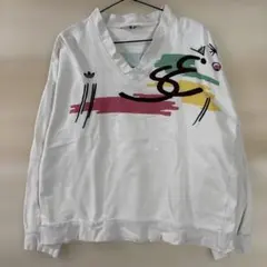 【adidas】トレフォイルロゴ 90s風 アートプリント スウェット 白 古着