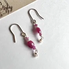 金具変更可能です＊天然石ルビー、淡水パール、のピアス