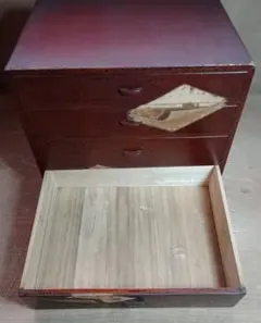 昭和レトロ 木製 小引き出し 三段 和箪笥 漆調 卓上収納