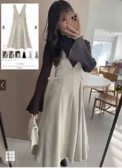 サイドベルトスエードポンチフレアジャンパースカート　アイボリー