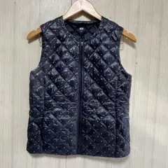 美品ユニクロウルトラライトダウンドット柄ベスト紺M女性用98