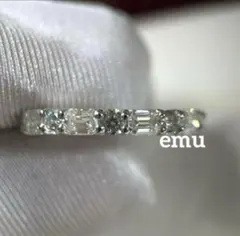 最高級モアサナイト/ ラウンドカット＆エメラルドカット ハーフエタニティリング