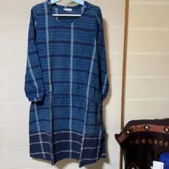SM2 青系 チェック柄 長袖ワンピース
