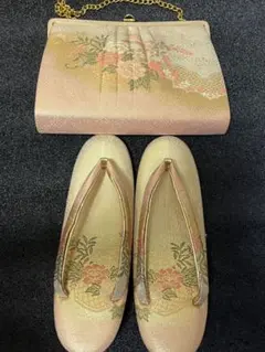 和装　訪問着　着物　バッグ　草履　ゴールド　金　L 和柄