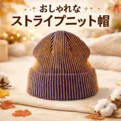 y2k アメカジ ストライプ ビーニー ニット帽 ブルー×オレンジ