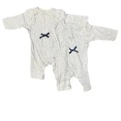 【西松屋】ドット柄 フリルロンパース 双子 2枚セット