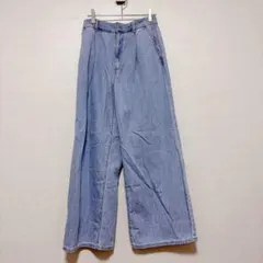 ジーユー レディース ライトデニムベルテッドワイドパンツ ブルー S【0184】